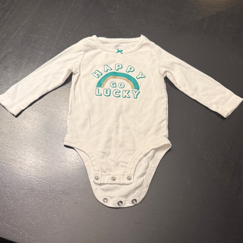 Carter's White and Teal 'Happy Go Lucky' Bodysuit